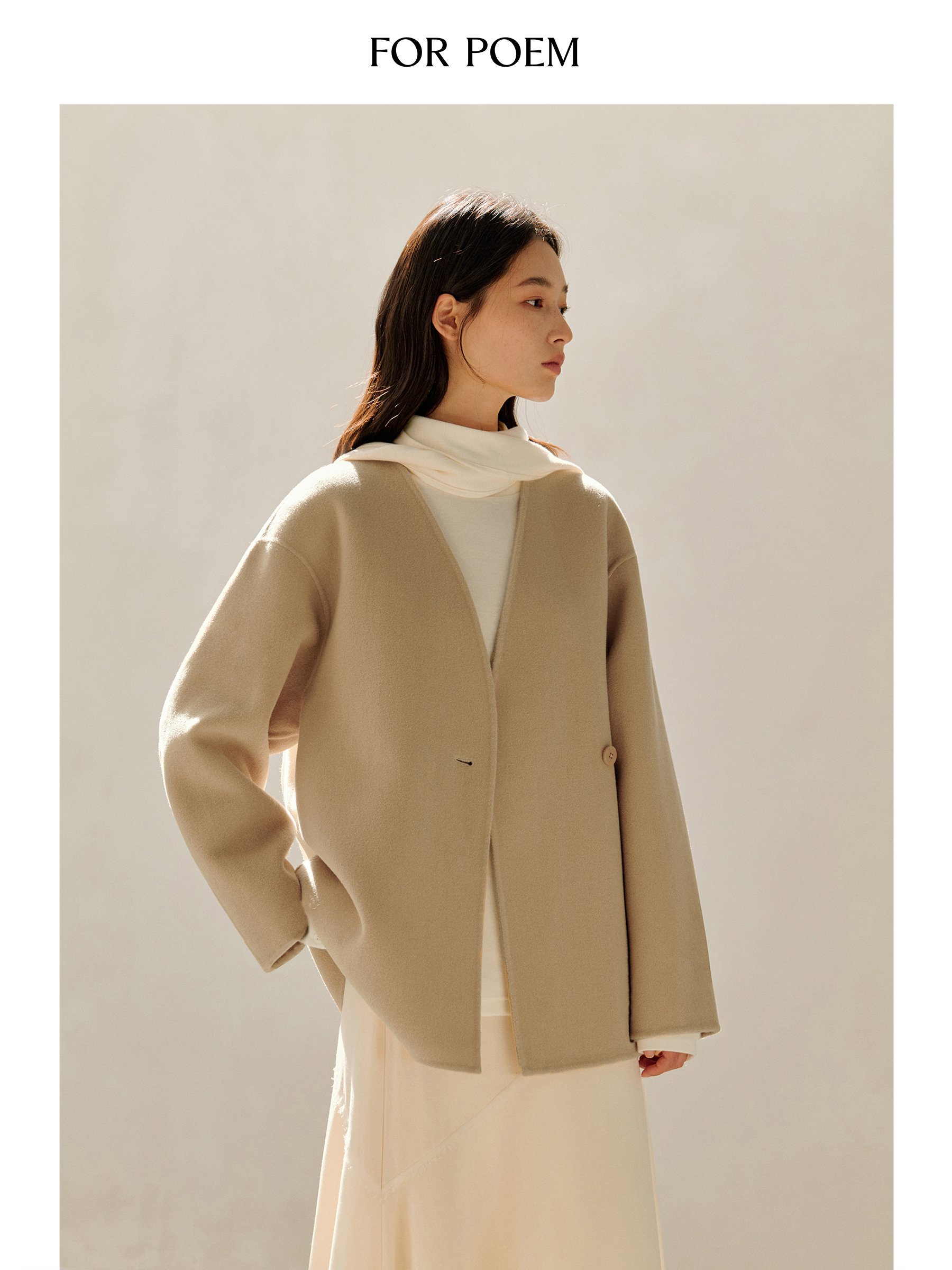 ForPoem 25/FW 原创设计极简V领双面呢澳毛大衣外套