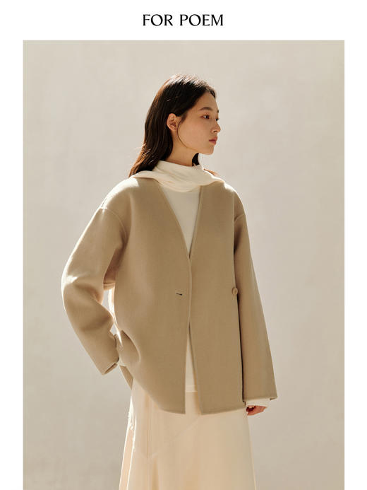 ForPoem 25/FW 原创设计极简V领双面呢澳毛大衣外套 商品图0
