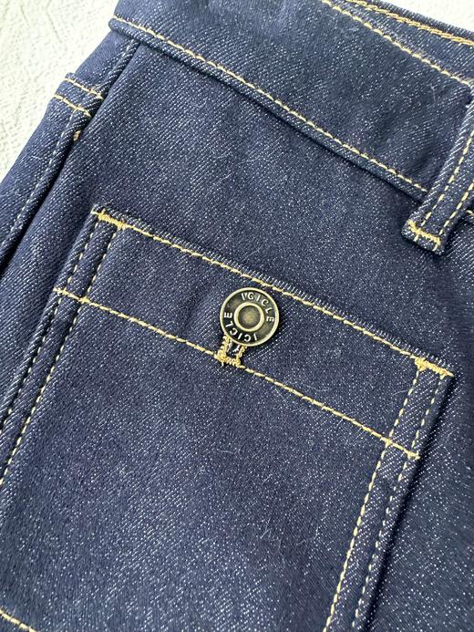 贝壳三 蓝色复古双口袋直筒牛仔裤女薄绒显瘦弹力长裤C120320 商品图7