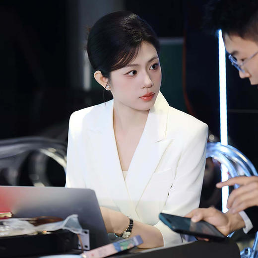 法小曼*子珍专款/高级感时尚七分袖气质职业装白色双排扣西装连衣裙Q14096 商品图4