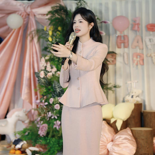 法小曼*子珍专款/高级高端粉色面试职业装套裙女设计感小香风秋冬厚款 商品图3