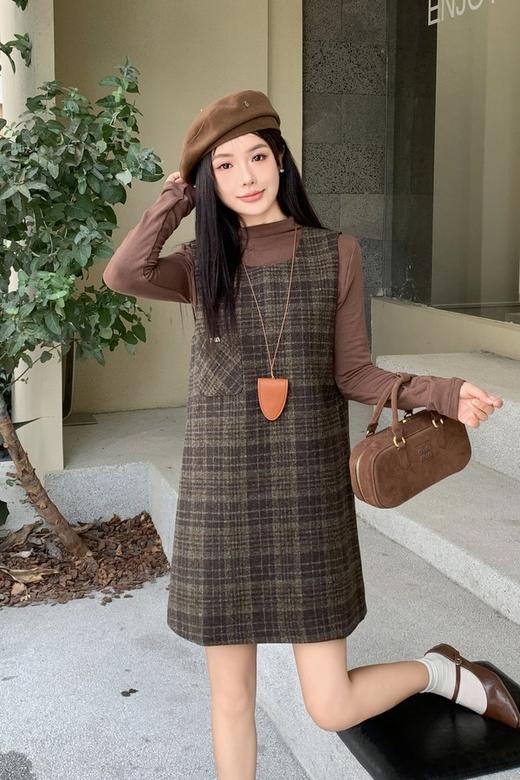 amadella 复古格纹毛呢背心连衣裙+上衣减龄套装 21598 商品图1