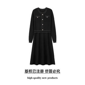 奢姿大码女装2025冬季时尚明线装饰圆领连衣裙胖妹妹气质复古长裙9854870588