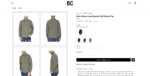 贝壳三 男士华夫格半拉链立领卫衣内里加绒加厚打底上衣C120318 商品图5