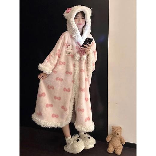 【YW】无忧购【甄选】凯蒂猫珊瑚绒睡袍套装女睡衣秋冬季加绒加厚可爱斗篷家居服（截单后3-5天发货) 商品图2