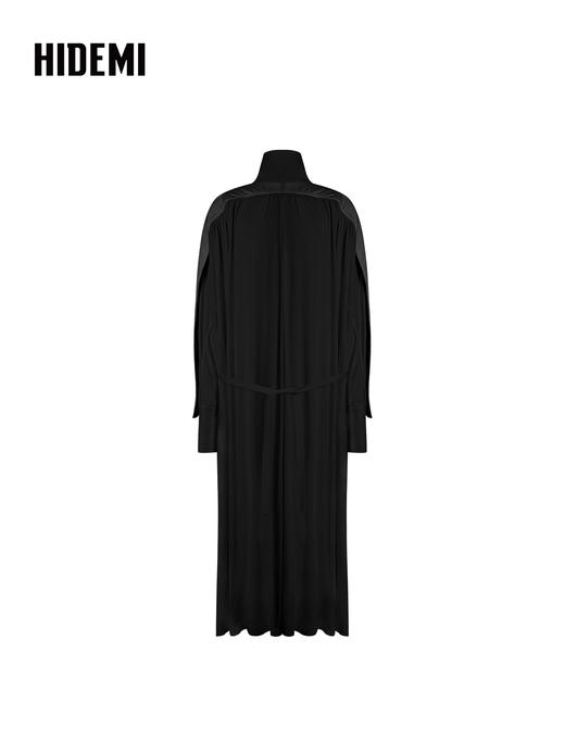 HIDEMI 大秀款设计感极简小立领皮拼接长袖连衣裙长裙 商品图6