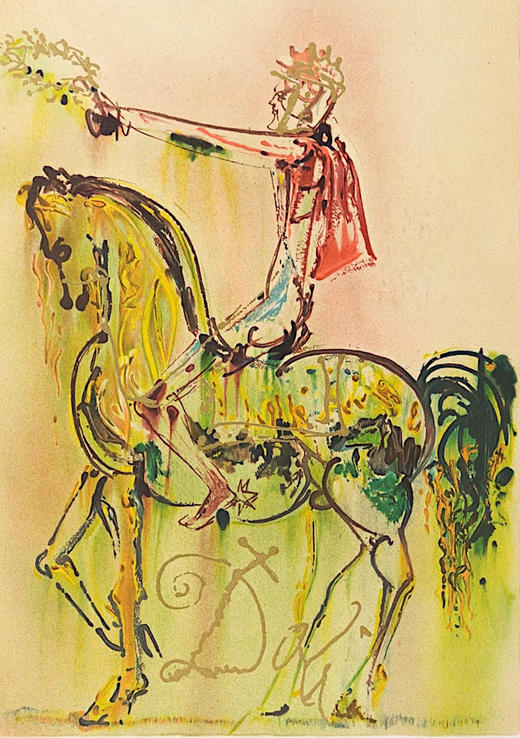 【已售】独角鹿西洋古董1983年代法国Armand & Georges Israel出版西班牙超现实主义大师萨尔瓦多·达利签名创作限量彩色石版画《罗马骑士》 商品图3