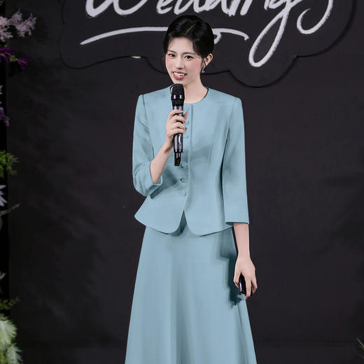 法小曼*子珍专款/春夏女2025年新款时尚套装年轻洋气减龄正装蓝绿色职业装西装伞裙 商品图4