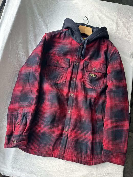 贝壳三 美式学院风加厚格子连帽棉衣男士复古宽松棉服C120308 商品图7