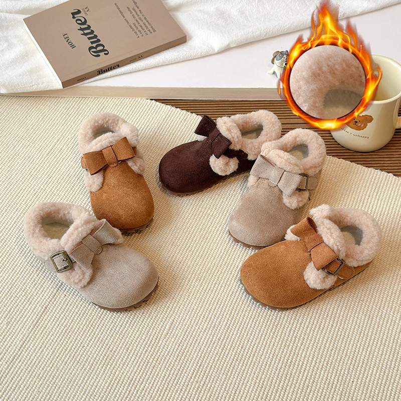 【舒适锁温保暖】女童可爱蝴蝶结毛毛口短靴2025冬季加绒防滑小女孩博肯棉鞋保暖鞋。jb