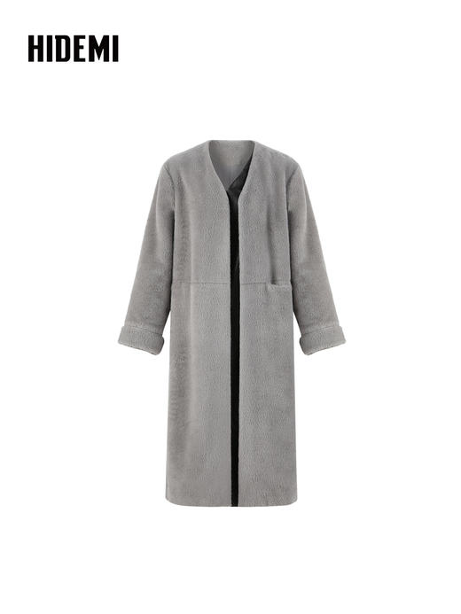 HIDEMI 进口长毛苏力羊驼毛拼皮不对称设计感大衣 长款/中款 商品图5