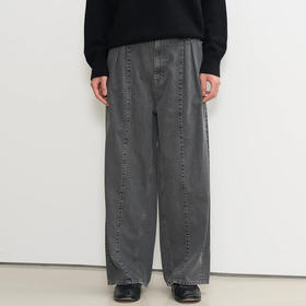 YOKE Vintaged Wash Denim 3pleated 复古水洗加工牛仔阔腿裤