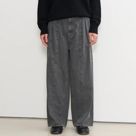 YOKE Vintaged Wash Denim 3pleated 复古水洗加工牛仔阔腿裤 商品图0