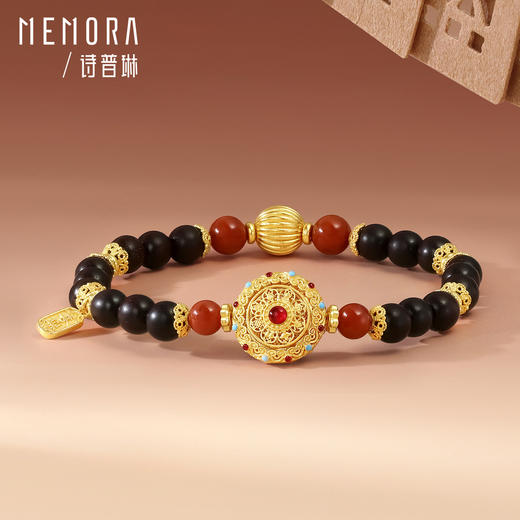 【新品首发】足金灵转八宝手链 黄金小叶紫檀南红珠新中式可转动如意八宝罗盘转手串【按克计价黄金2】MEMORA诗普琳GB316001 商品图5