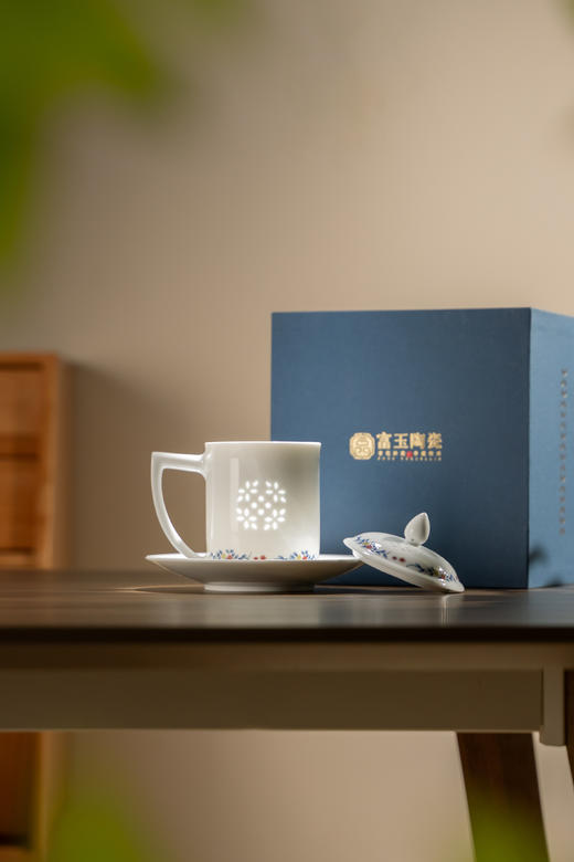 富玉 |  景德镇玲珑陶瓷水杯灼华办公杯套组礼盒装伴手礼 商品图0