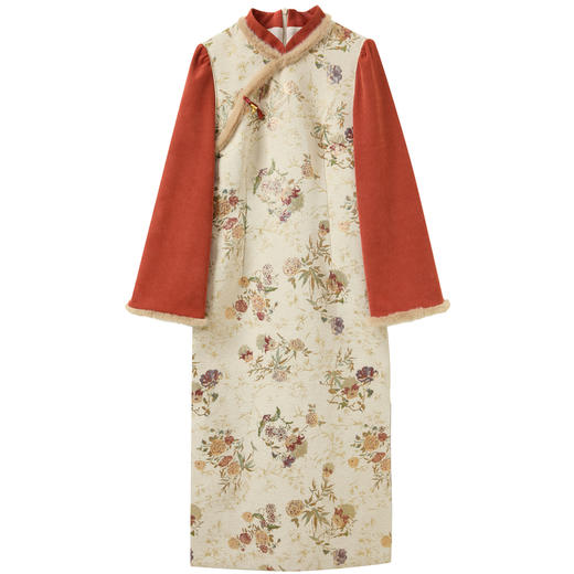 三彩【锦绣流年】2025冬季新款新中式连衣裙假两件旗袍裙长裙C 商品图4