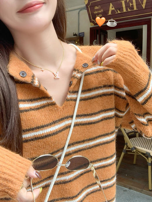 <曾小咸推荐> 现货秒杀！微信超特价！橘色条纹v领毛针织衫 日常179.99 立减100 秒杀79.99！ 商品图11