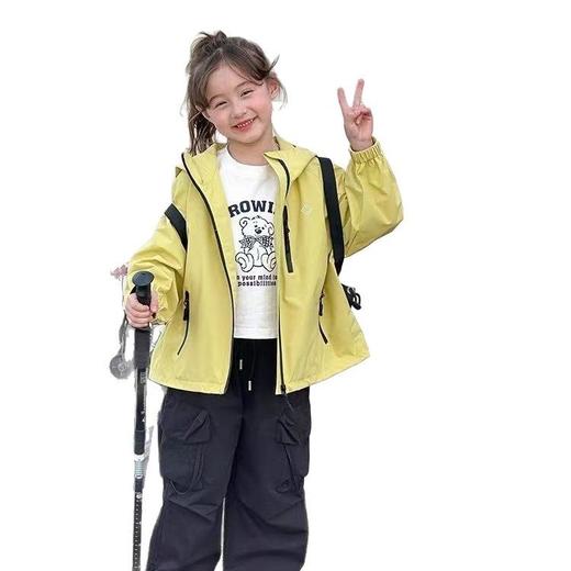 2025春季新款中大童上衣儿童户外冲锋衣女童休闲宽松防风连帽外套 商品图4