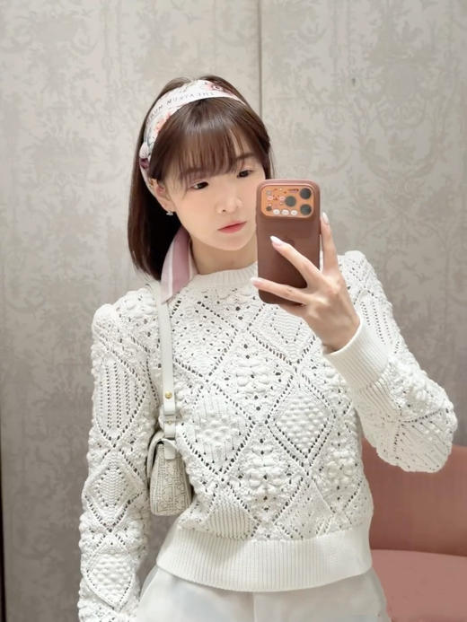 迪奥 25秋冬新款 白色镂空钩花菱格针织毛衣 (TM) 商品图1