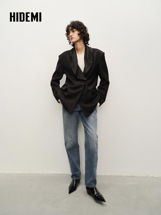 HIDEMI丝巾拼接极简廓形西装  黑色 商品图2
