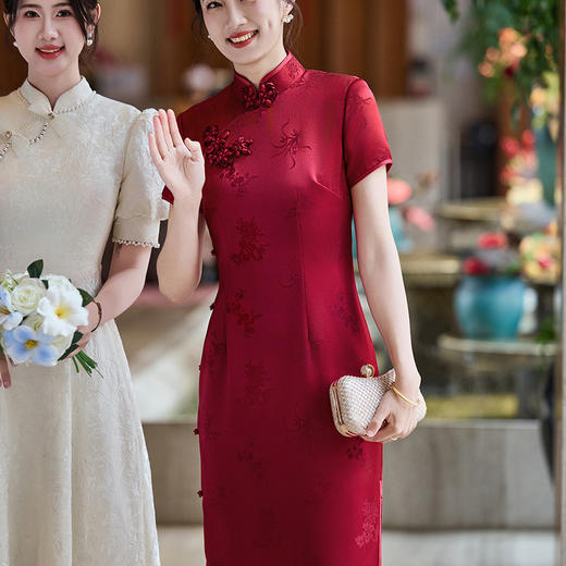 高端婚礼丈母娘装长款连衣裙妈妈装喜婆婆婚宴装改良旗袍礼服LHS-C29 商品图3