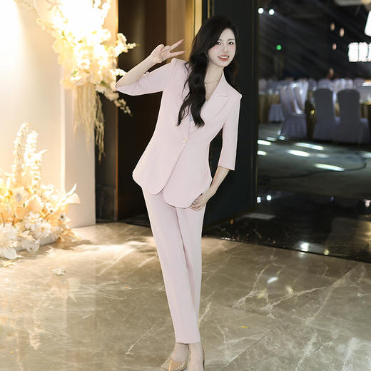法小曼*子珍专款/粉色职业装连衣裙女士高端定制正装西装套装气质通勤C13512 商品图2