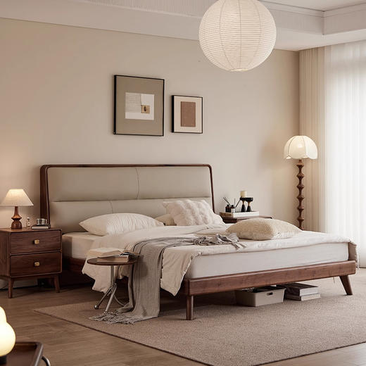 【自然风-CH-10大床】黑胡桃/真皮/卧房/真皮大床/实木大床 商品图1