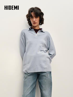 HIDEMI 美利奴羊毛系列冰雾蓝polo毛衣