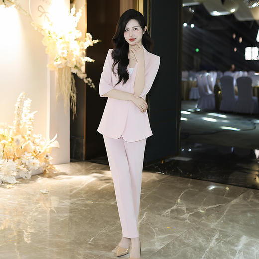 法小曼*子珍专款/粉色职业装连衣裙女士高端定制正装西装套装气质通勤C13512 商品图0