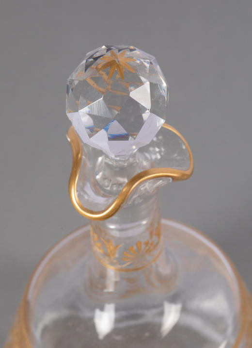 独角鹿西洋古董19世纪末20世纪初法国著名水晶工坊圣路易出品24K描金修饰Congress花纹款精雕水晶酒具套件 商品图6