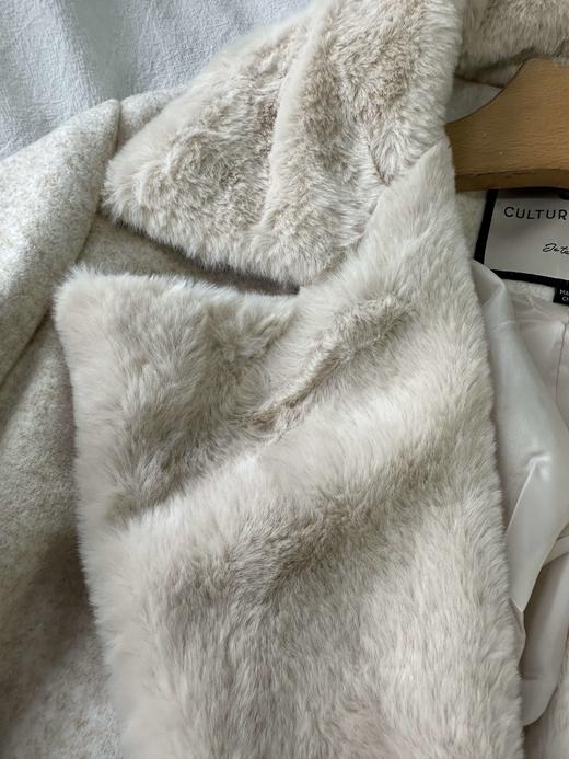 贝壳三 气质翻领仿兔毛双排扣大衣中长款系带毛呢外套C120319 商品图12