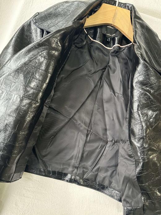 贝壳三 仿鳄鱼纹机车风复古皮衣短款翻领黑色帅气外套女C120317 商品图8