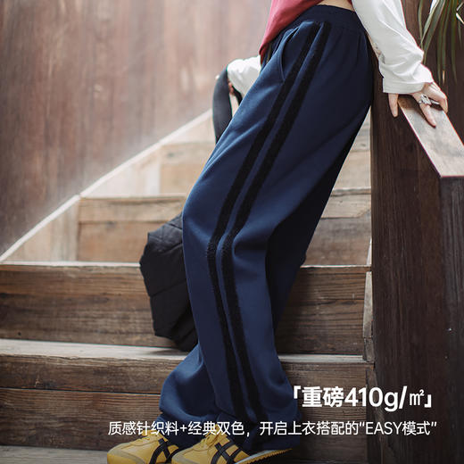 马登美式双杠条纹卫裤宽松加绒厚休闲裤垂感外穿抽绳运动裤秋冬女 商品图2