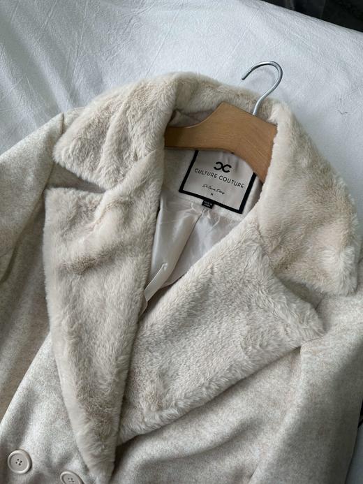 贝壳三 气质翻领仿兔毛双排扣大衣中长款系带毛呢外套C120319 商品图1