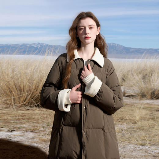 【90白鹅绒】三彩2025冬季新款翻领羽绒服宽松长款保暖外套M 商品图3