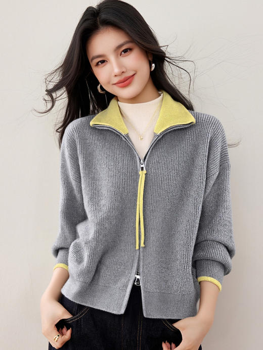 撞色两穿领双拉链百搭针织外套J1733★ 商品图0