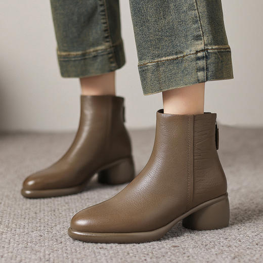 【预售5天】2025新款大码短靴粗跟加绒马丁靴高跟一体雪地棉靴ASZ-KL816M 商品图1