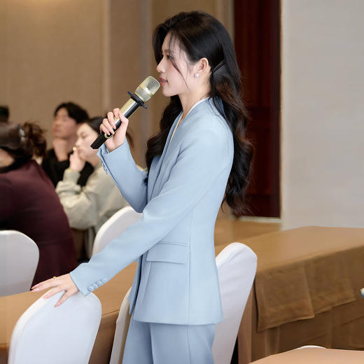 法小曼*子珍专款/蓝色职场套装女西装外套中长款显瘦阔腿裤正装CP2063 商品图3