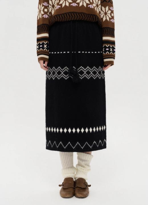 local tag/lt25awk51/流苏香草荚 毛线系带提花含羊毛针织半裙 商品图0