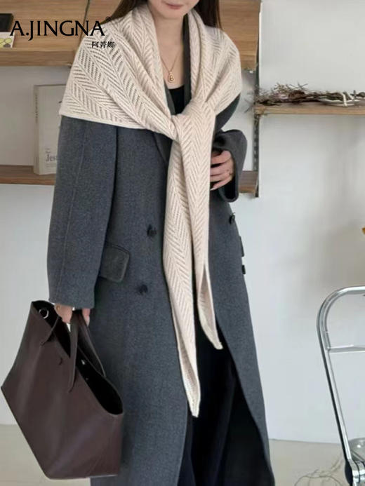 【软钩花肌理】阿菁娜冬季新款设计感羊毛披肩可围裹可披肩双穿高支羊毛柔软钩花肌理层次F30D320003 商品图4