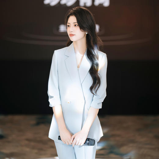 法小曼*子珍专款/春夏新款时尚蓝色七分袖修身职业西服阔腿裤套装女名媛OLC14234 商品图3