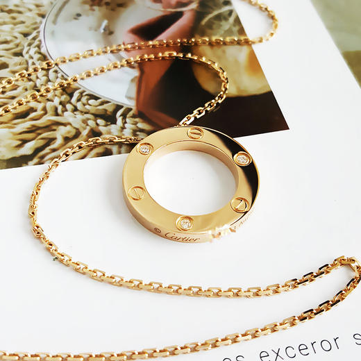 【95新】CARTIER卡地亚LOVE系列B701450018K黄金三钻大圆饼LOVE项链 链长约42CM中性款181125TJ10 商品图2