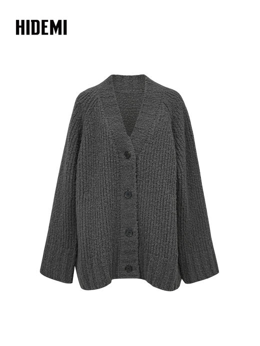 HIDEMI 进口绵羊毛加厚款缩绒v领纽扣式书生开衫毛衣外套 商品图5