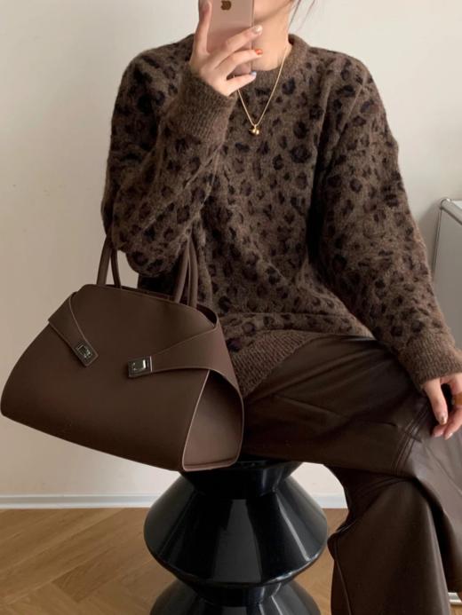 复古慵懒风圆领豹纹毛衣N1378★ 商品图0