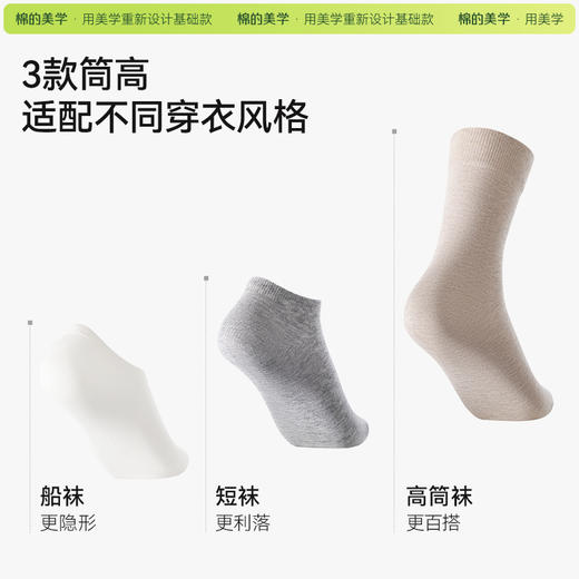 「棉的美学」 纯棉透气男士短筒袜子 10A抗菌防臭运动吸汗百搭长袜 商品图3