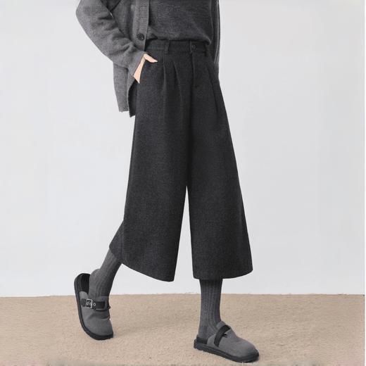 【QINGFAN 八分毛呢阔腿裤】质感显腿长毛呢西装裤 高腰收腹 柔软厚实 包容多种腿型  显瘦显高 MWX 商品图6