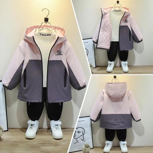 女童外套春秋款洋气儿童冲锋衣新款帅气宝宝秋冬连帽加绒加厚夹克 商品图2