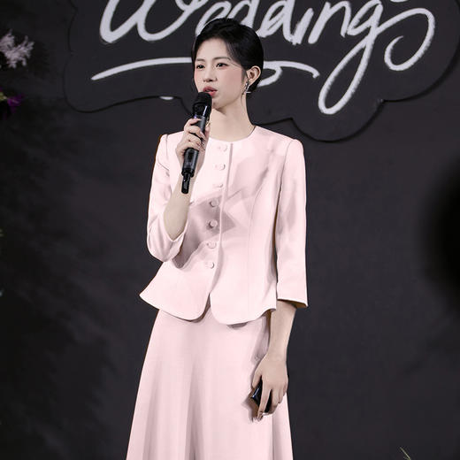 法小曼*子珍专款/粉色春夏女2025年新款时尚套装年轻洋气减龄正装职业装西装伞裙 商品图3