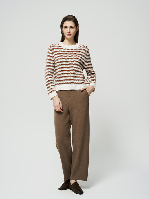 【立体条纹绞花套衫】羊绒世家秋冬新品女士100%山羊绒圆领套头针织衫 商品图2