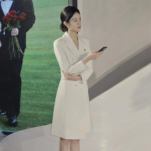 法小曼*子珍专款/气质杏色西装连衣裙艺考上镜工作服主持人面试正装职业裙 商品图5
